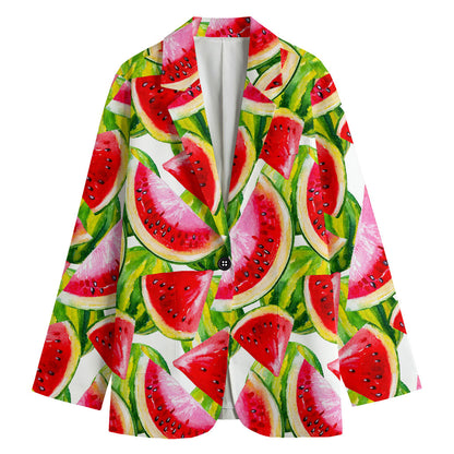 Watercolor Watermelon Pattern Print Women's Cotton Blazer