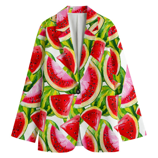 Watercolor Watermelon Pattern Print Women's Cotton Blazer