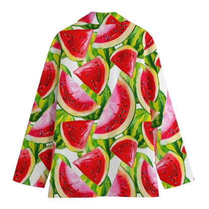 Watercolor Watermelon Pattern Print Women's Cotton Blazer