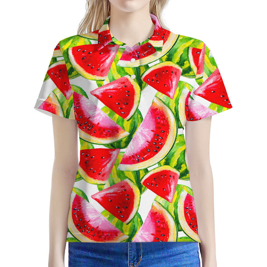 Watercolor Watermelon Pattern Print Women's Polo Shirt