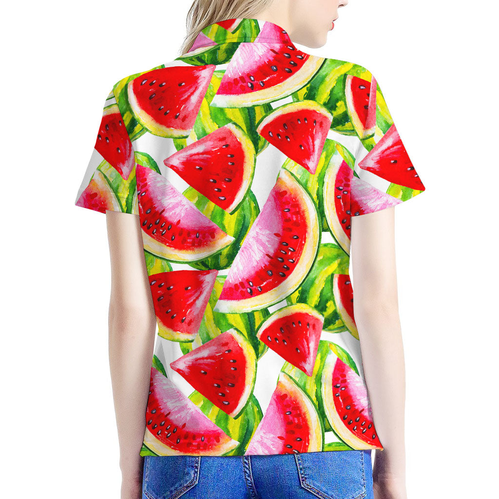 Watercolor Watermelon Pattern Print Women's Polo Shirt