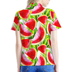 Watercolor Watermelon Pattern Print Women's Polo Shirt