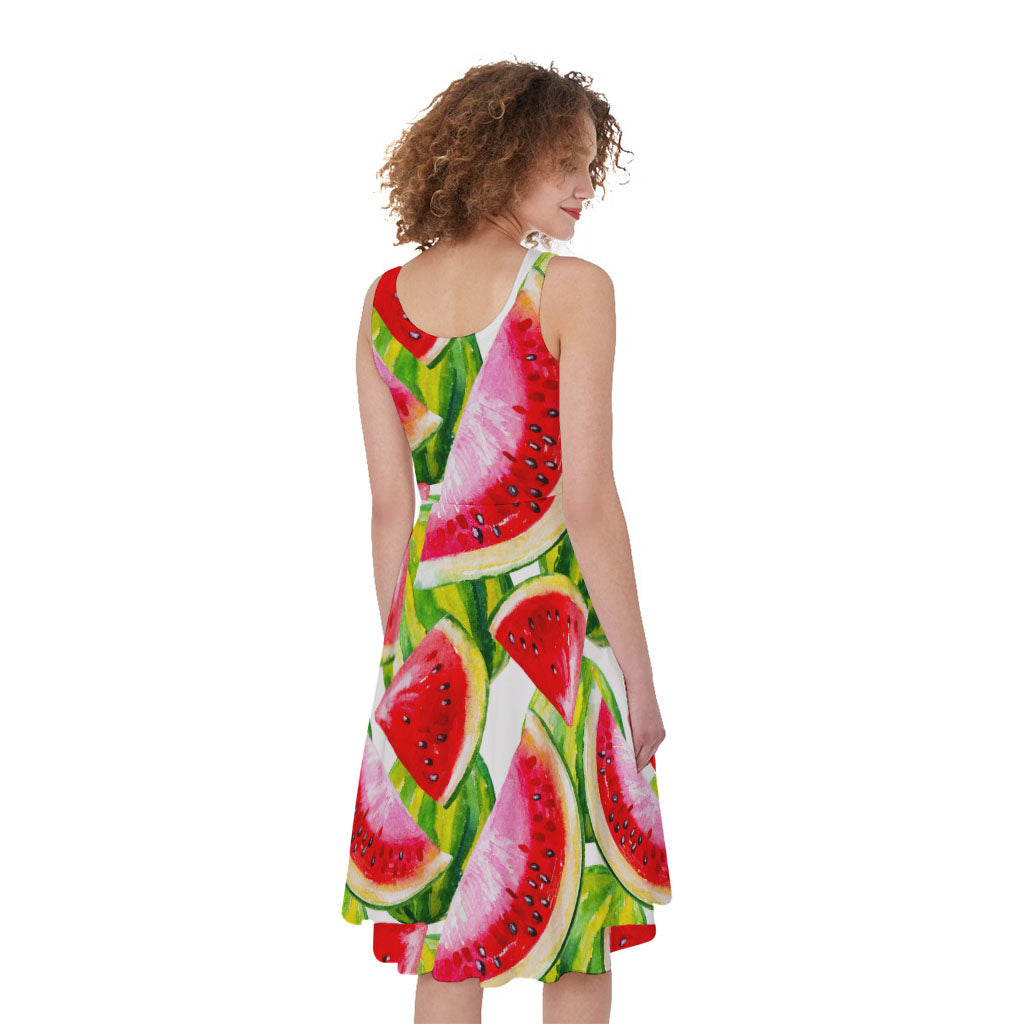 Watercolor Watermelon Pattern Print Women's Sleeveless Dress
