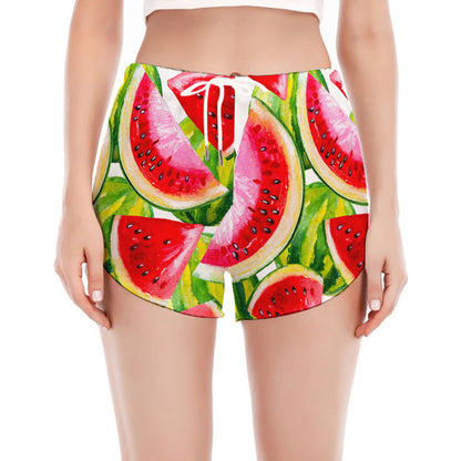 Watercolor Watermelon Pattern Print Women's Split Running Shorts