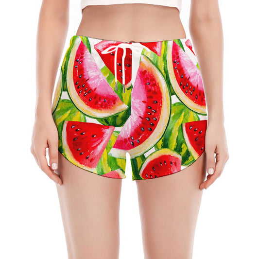 Watercolor Watermelon Pattern Print Women's Split Running Shorts