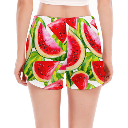 Watercolor Watermelon Pattern Print Women's Split Running Shorts