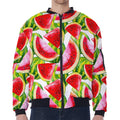 Watercolor Watermelon Pattern Print Zip Sleeve Bomber Jacket