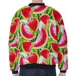 Watercolor Watermelon Pattern Print Zip Sleeve Bomber Jacket