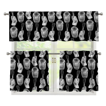 Watercolor Welder Pattern Print 3 Piece Kitchen Curtains