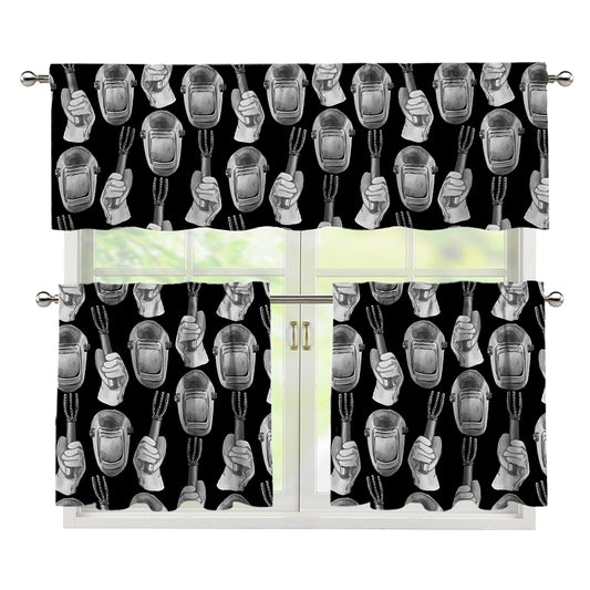 Watercolor Welder Pattern Print 3 Piece Kitchen Curtains