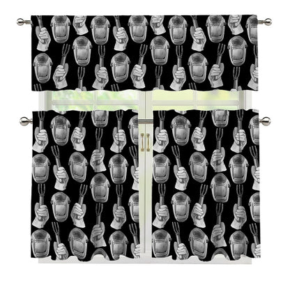 Watercolor Welder Pattern Print 3 Piece Kitchen Curtains