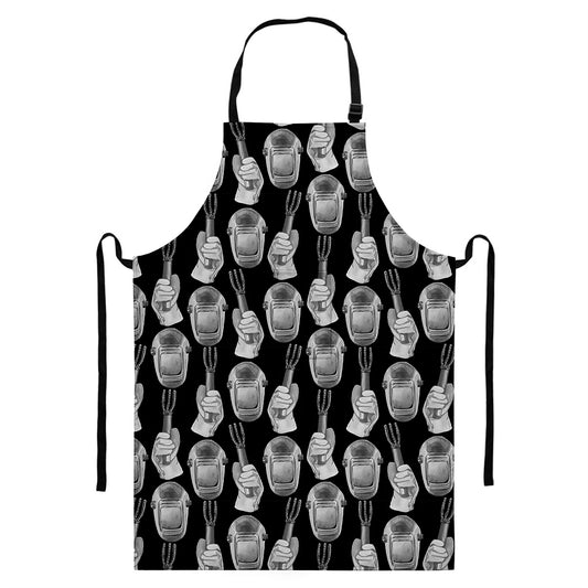 Watercolor Welder Pattern Print Bib Apron With Pocket
