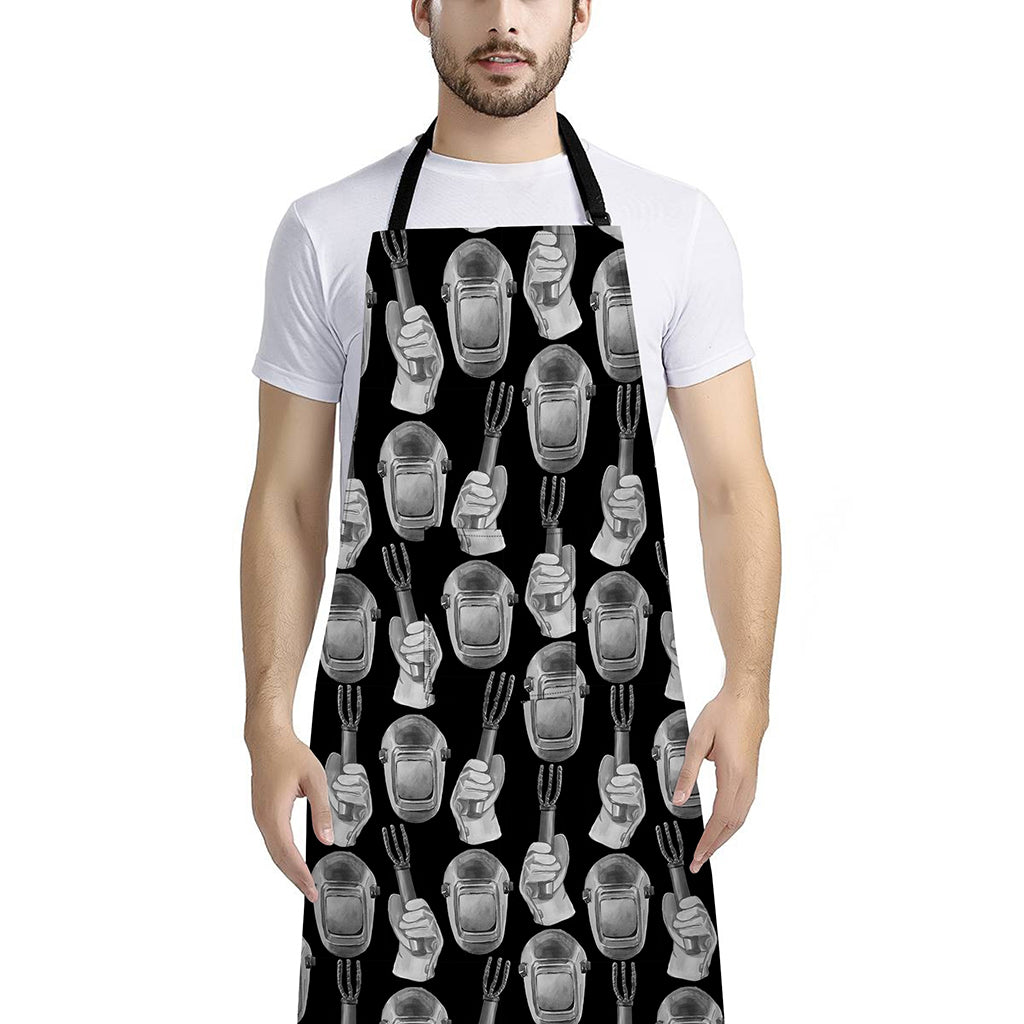 Watercolor Welder Pattern Print Bib Apron With Pocket