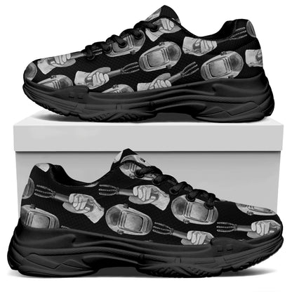Watercolor Welder Pattern Print Black Chunky Shoes