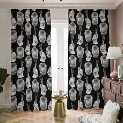 Watercolor Welder Pattern Print Blackout Pencil Pleat Curtains