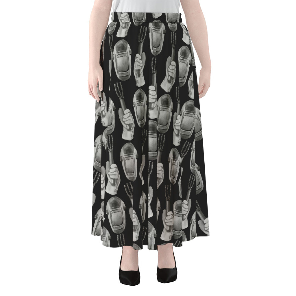 Watercolor Welder Pattern Print Chiffon Maxi Skirt