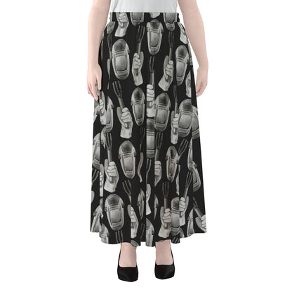 Watercolor Welder Pattern Print Chiffon Maxi Skirt