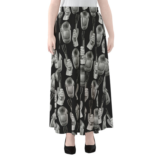 Watercolor Welder Pattern Print Chiffon Maxi Skirt