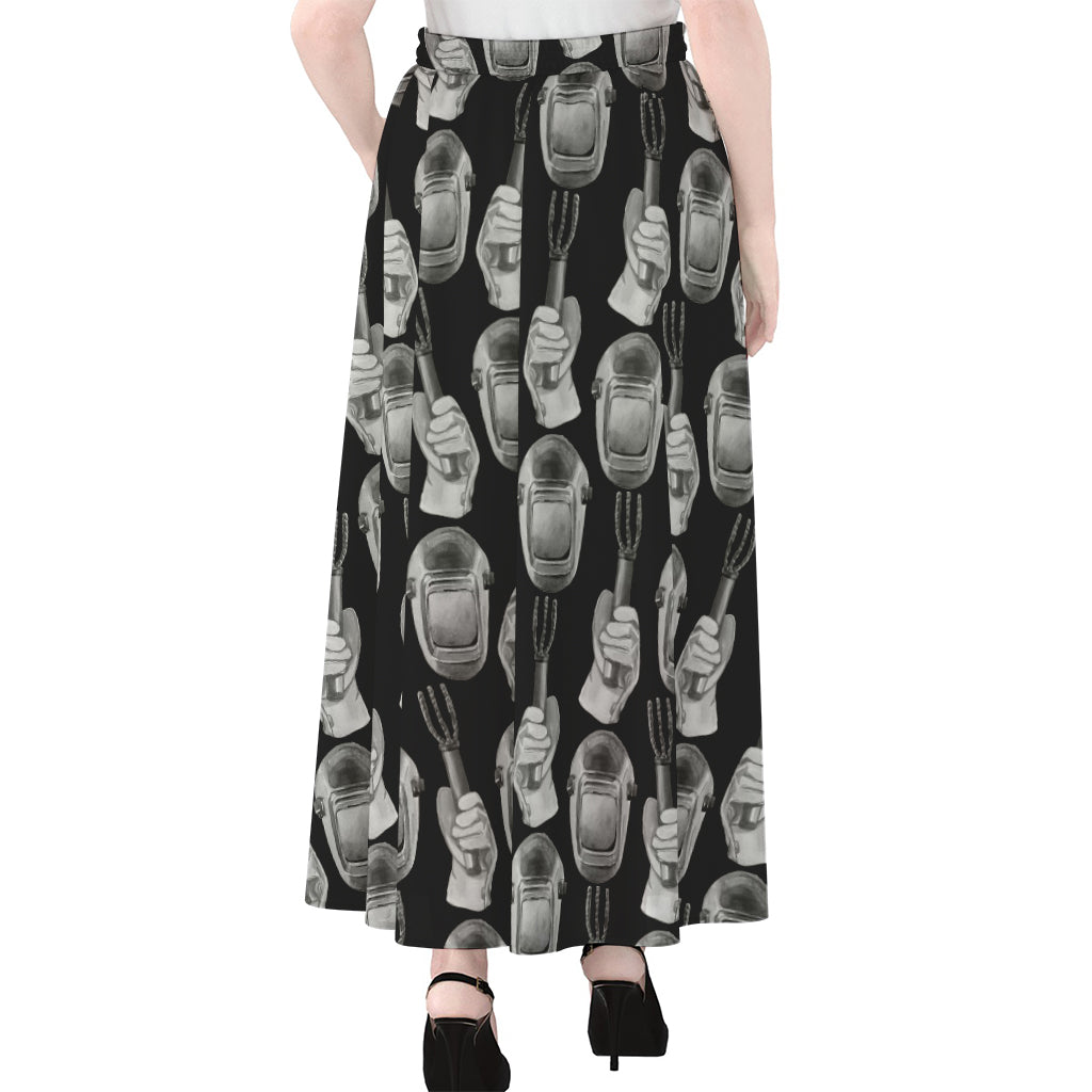 Watercolor Welder Pattern Print Chiffon Maxi Skirt