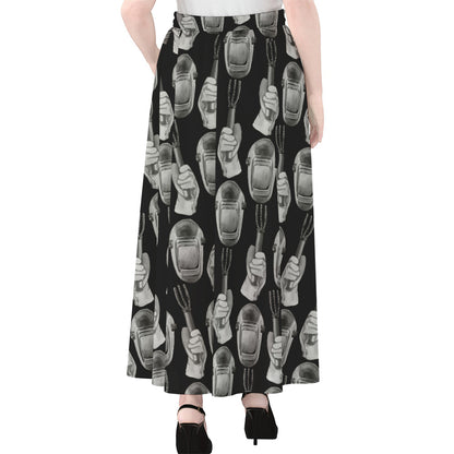 Watercolor Welder Pattern Print Chiffon Maxi Skirt