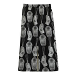 Watercolor Welder Pattern Print Cotton Front Slit Maxi Skirt