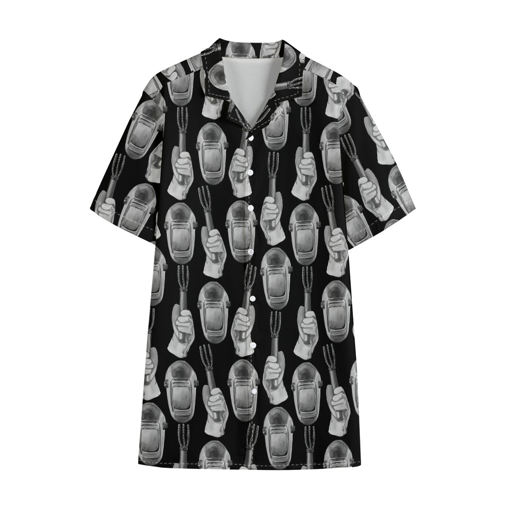 Watercolor Welder Pattern Print Cotton Hawaiian Shirt