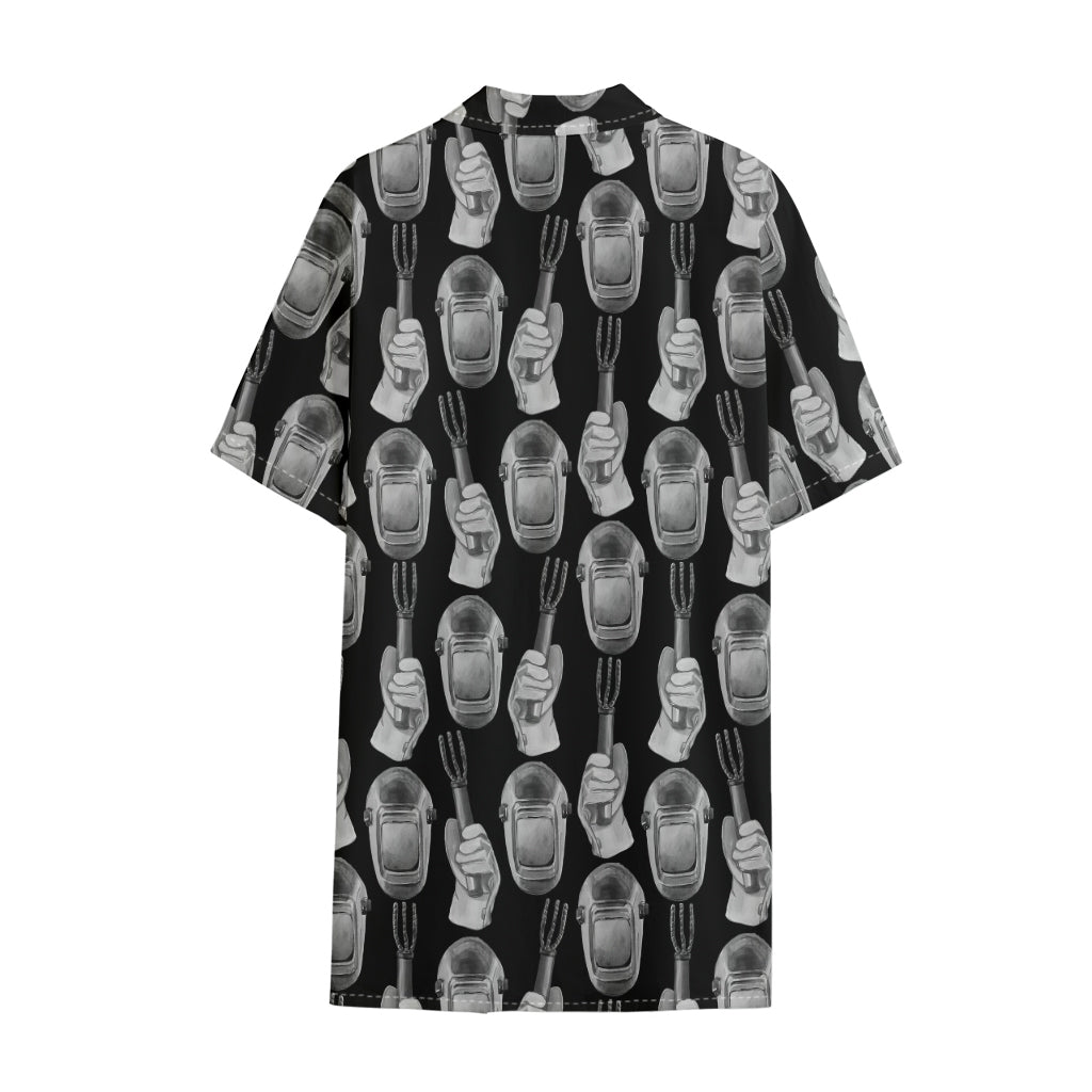 Watercolor Welder Pattern Print Cotton Hawaiian Shirt