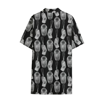 Watercolor Welder Pattern Print Cotton Hawaiian Shirt
