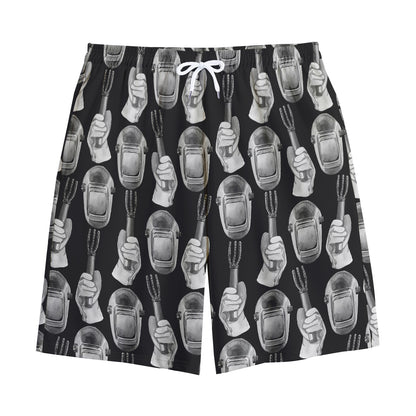 Watercolor Welder Pattern Print Cotton Shorts