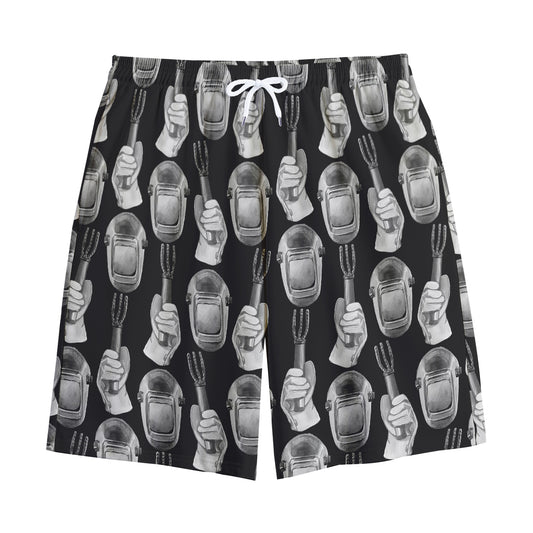 Watercolor Welder Pattern Print Cotton Shorts