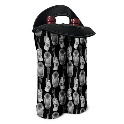 Watercolor Welder Pattern Print Double Neoprene Wine Tote