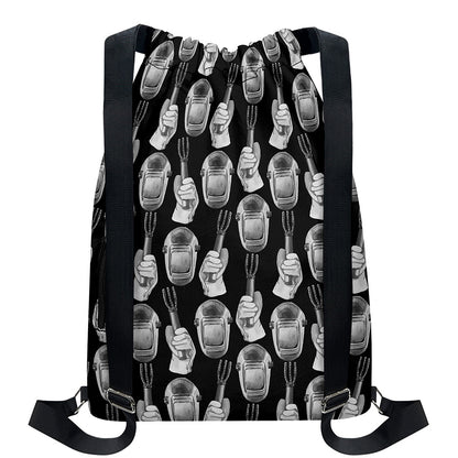 Watercolor Welder Pattern Print Drawstring Backpack