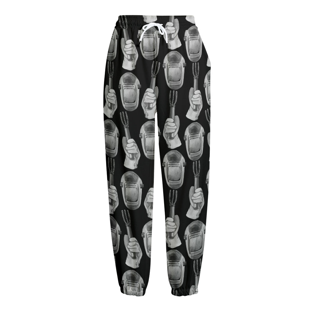 Watercolor Welder Pattern Print Fleece Lined Knit Pants