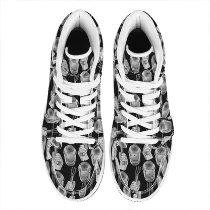 Watercolor Welder Pattern Print High Top Leather Sneakers