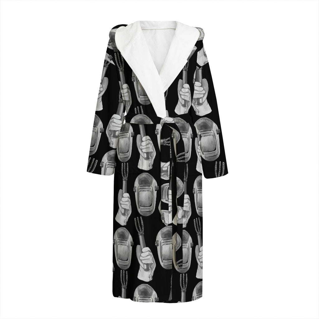 Watercolor Welder Pattern Print Hooded Bathrobe
