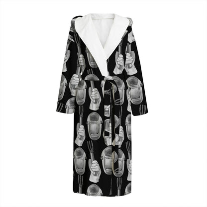 Watercolor Welder Pattern Print Hooded Bathrobe