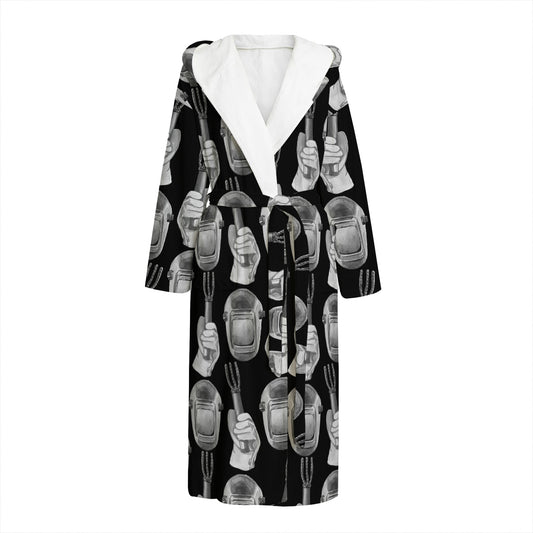 Watercolor Welder Pattern Print Hooded Bathrobe