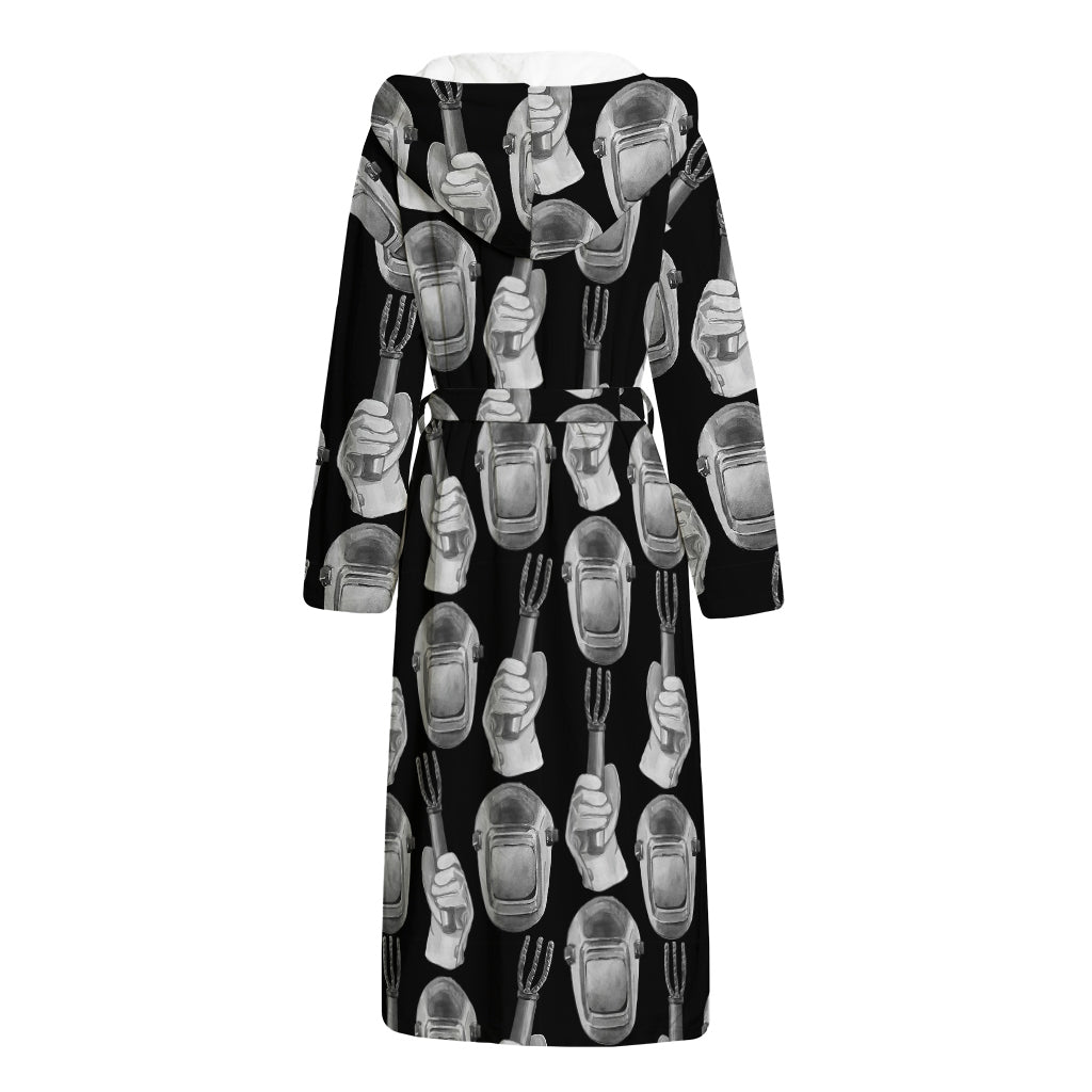 Watercolor Welder Pattern Print Hooded Bathrobe