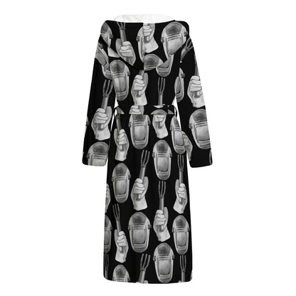 Watercolor Welder Pattern Print Hooded Bathrobe