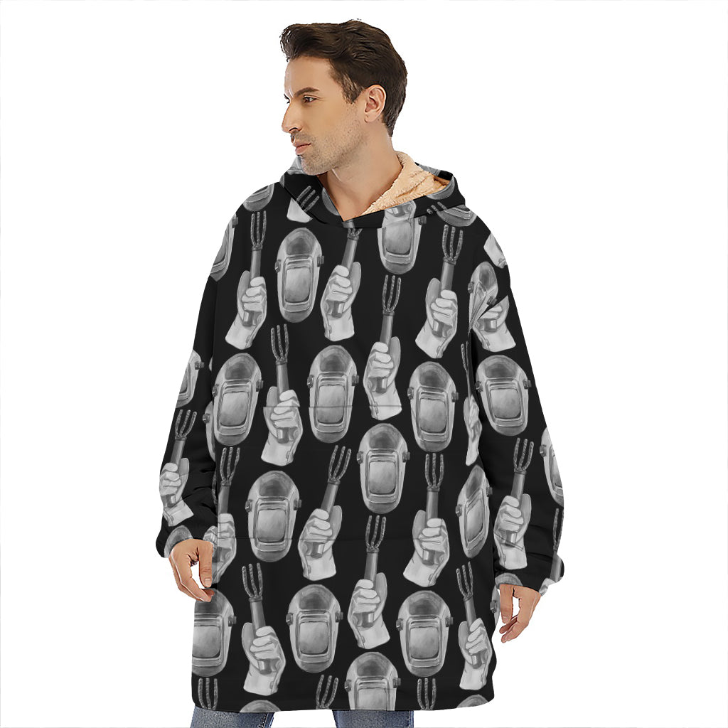 Watercolor Welder Pattern Print Hoodie Blanket