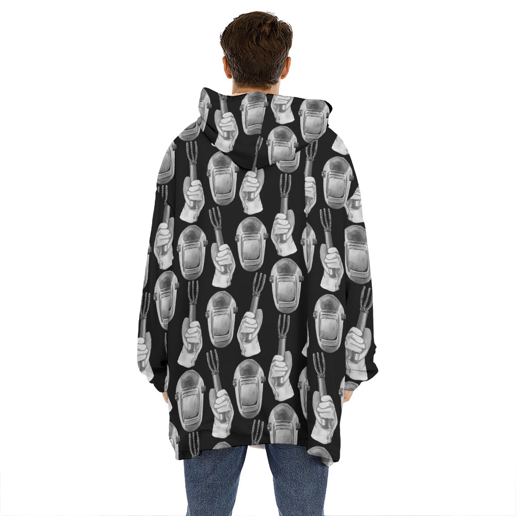 Watercolor Welder Pattern Print Hoodie Blanket