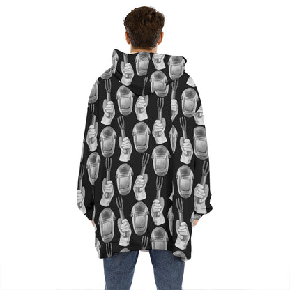 Watercolor Welder Pattern Print Hoodie Blanket
