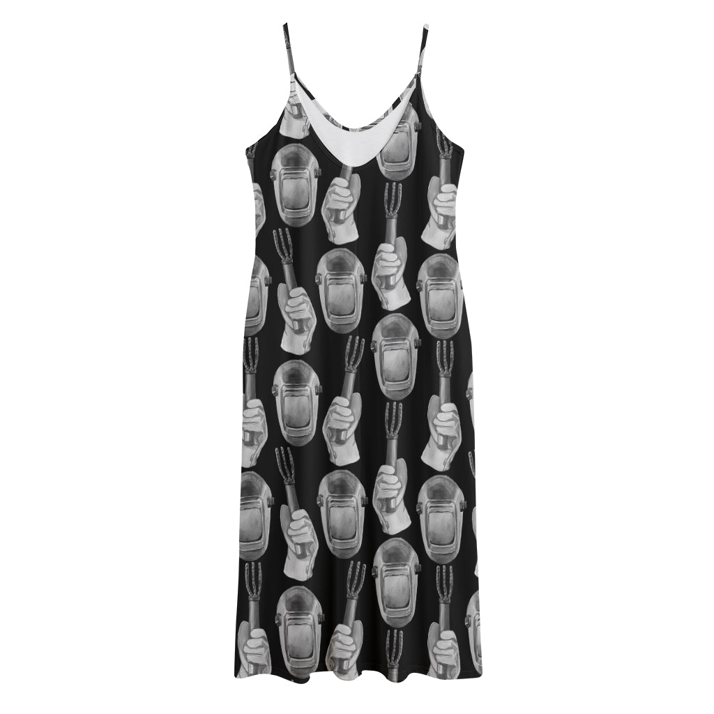 Watercolor Welder Pattern Print Jersey Midi Cami Dress