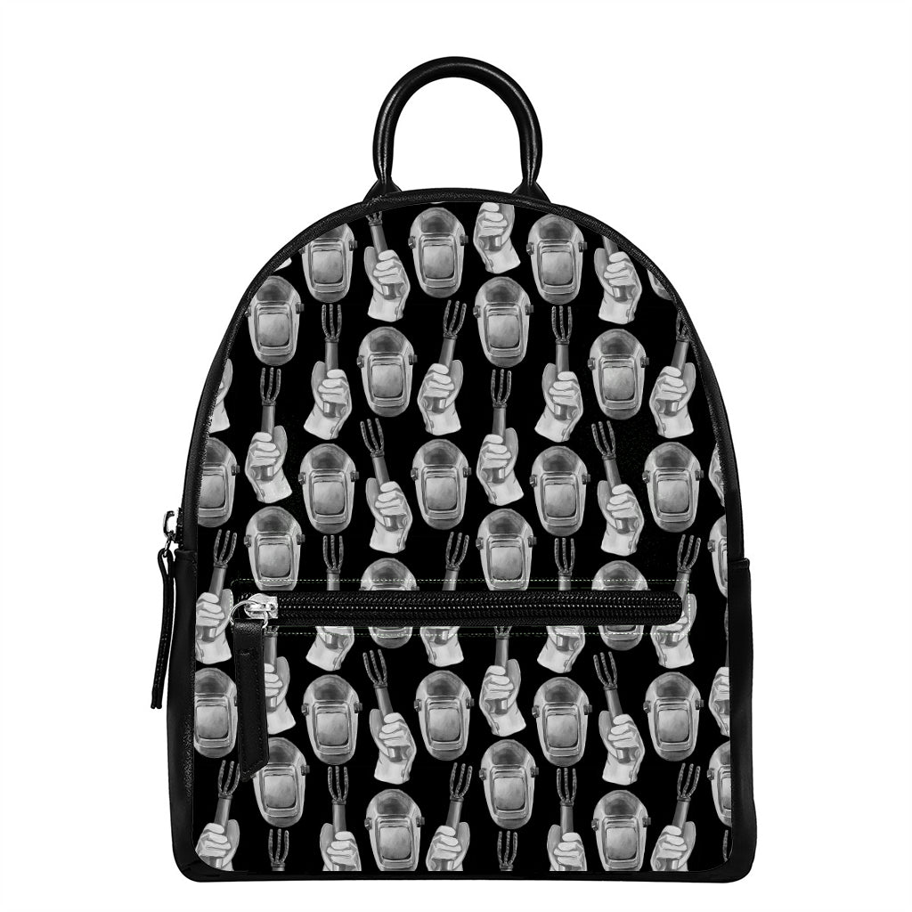 Watercolor Welder Pattern Print Leather Backpack