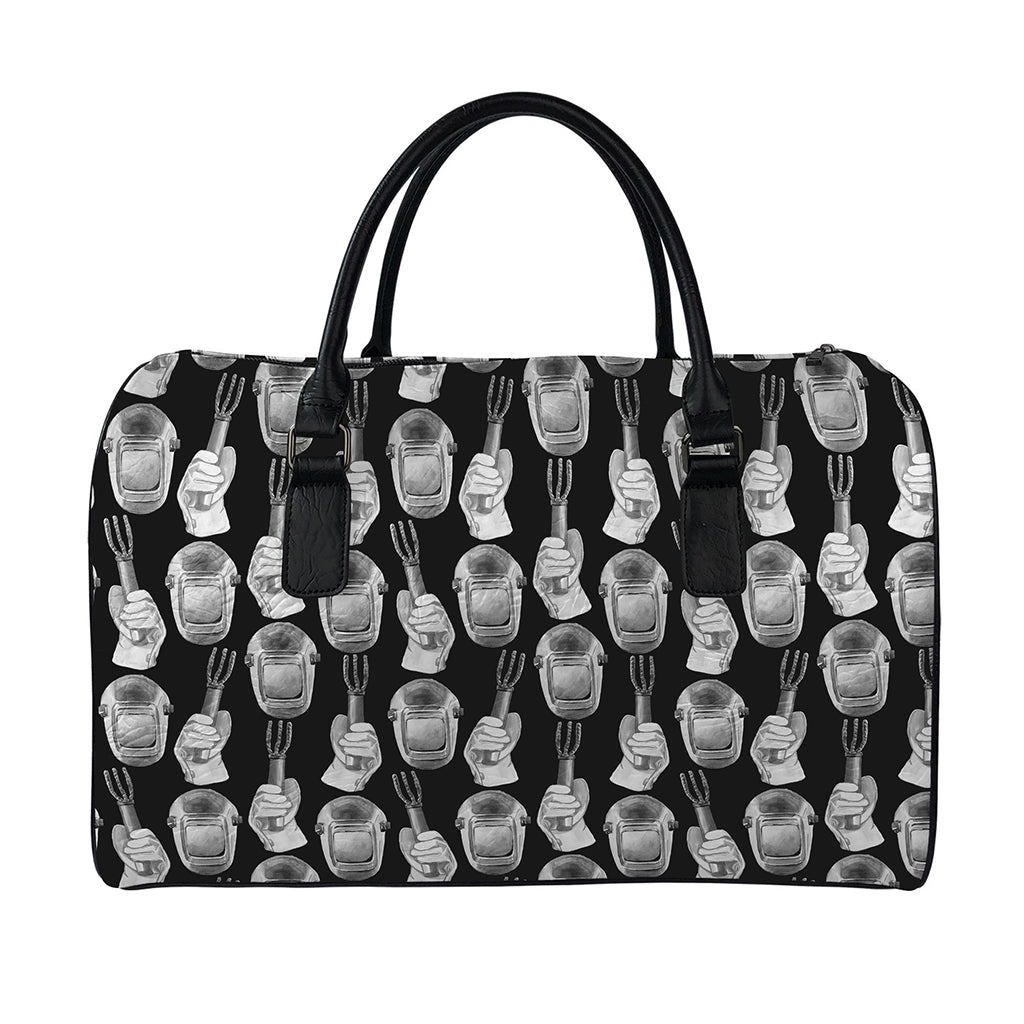 Watercolor Welder Pattern Print Leather Duffle Bag