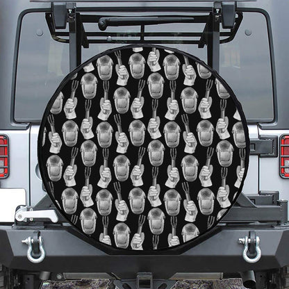 Watercolor Welder Pattern Print Leather Spare Tire Cover