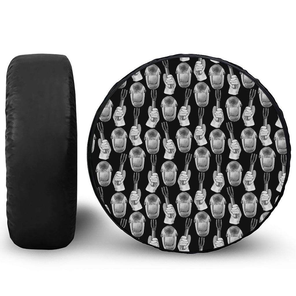 Watercolor Welder Pattern Print Leather Spare Tire Cover