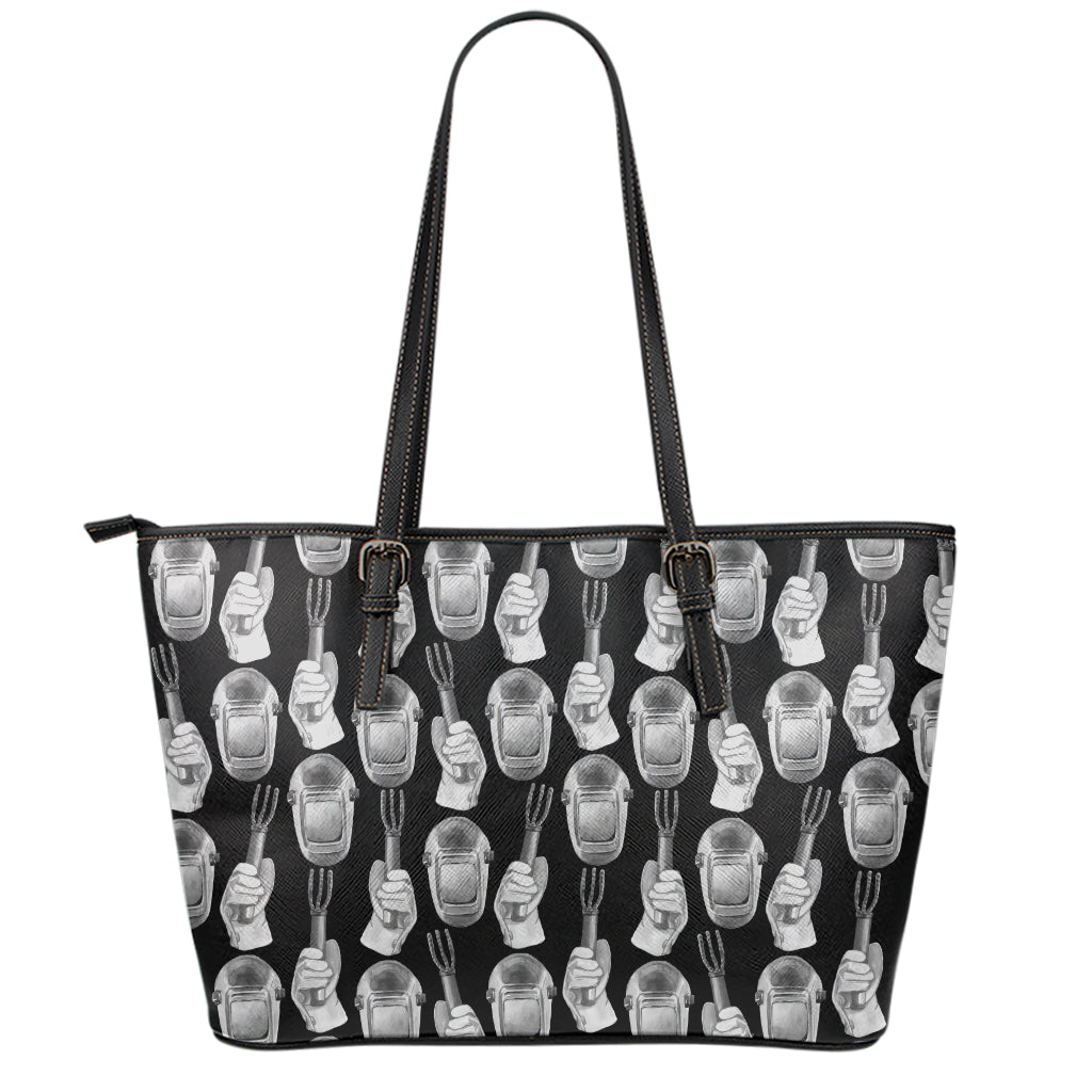 Watercolor Welder Pattern Print Leather Tote Bag