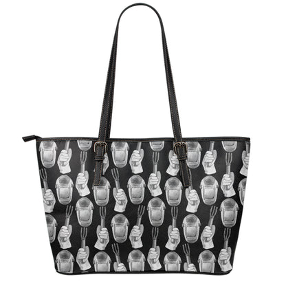 Watercolor Welder Pattern Print Leather Tote Bag
