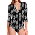 Watercolor Welder Pattern Print Long Sleeve Swimsuit